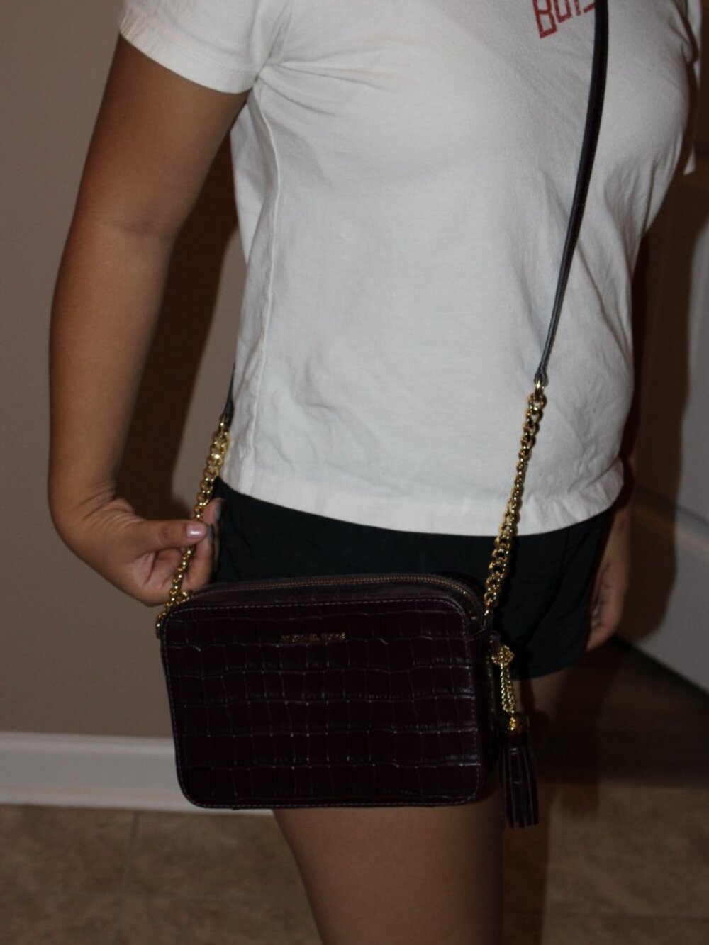 Elegant Michael Kors Brown Croc-Embossed Crossbody Bag